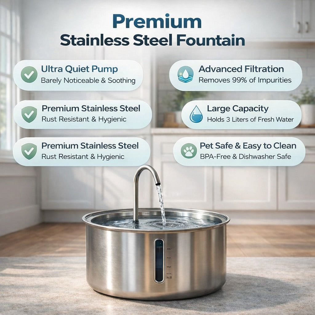 Petpopy Stainless Steel Pet Water Fountain